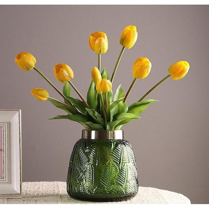 Hoa giả, bó 5 bông tulip silicon loại cao cấp đẹp tự nhiên y thật trang trí phòng khách sang trọng TL-05