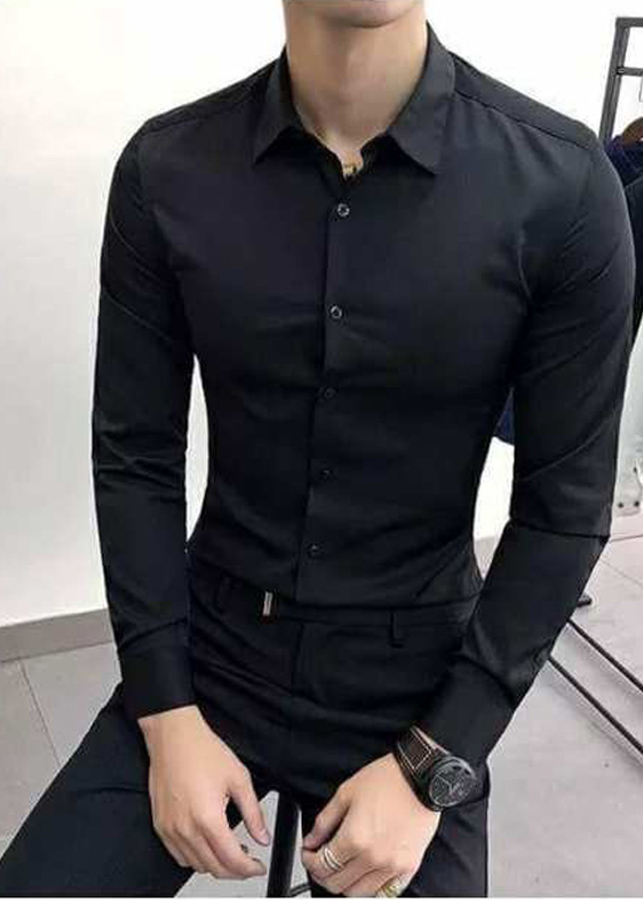 Áo Sơ Mi Nam Màu Đen Cổ Bẻ Dáng Ôm DENBE04