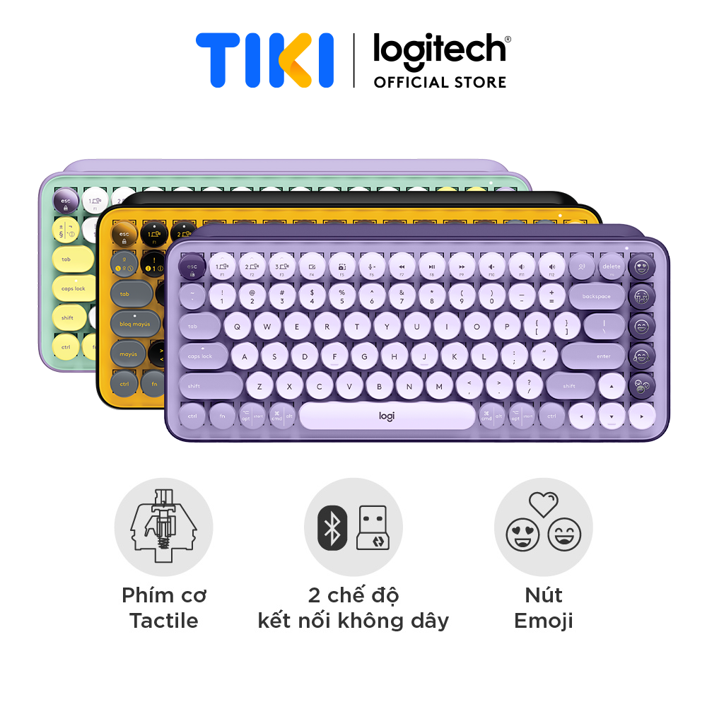Bàn phím cơ không dây bluetooth | USB Logitech POP KEYS - với 8 phím emoji có thể điều chỉnh, switch tactile, kết nối 3 thiết bị - Hàng chính hãng