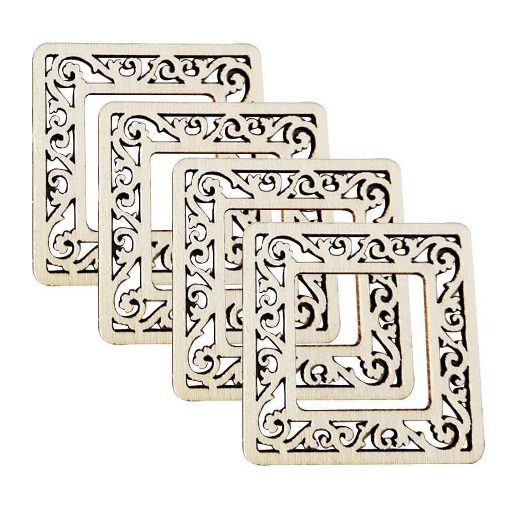 200x Cut Wood Frame Pieces Engraved Blank DIY Embellishments Art Decor