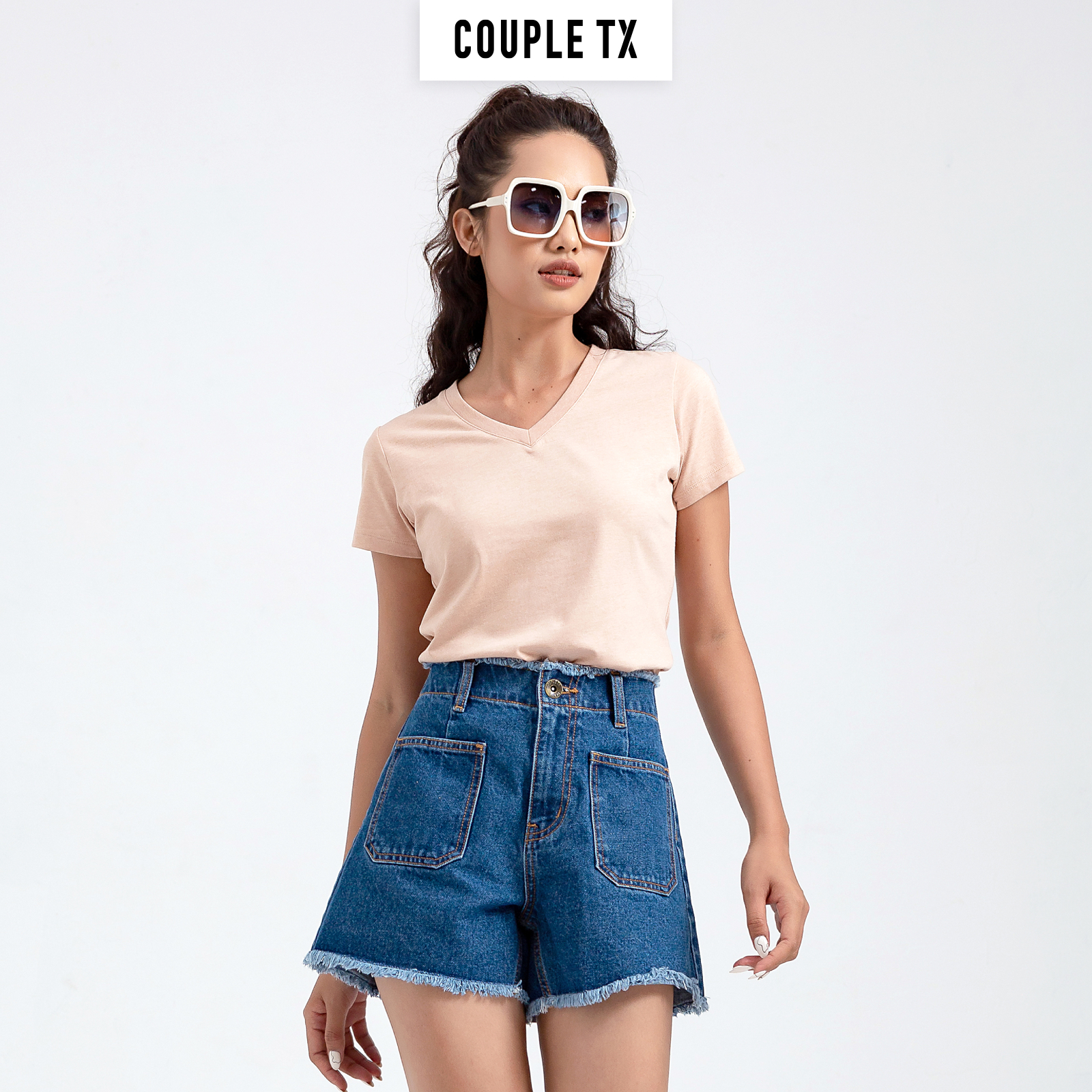 Áo Thun Trơn Couple TX Cổ Tim Basic Nữ WTS 2131