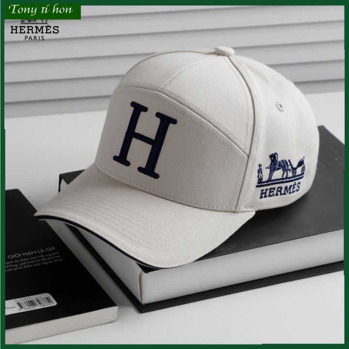 [ Miễn ship / giảm giá ] MŨ NÓN LƯỠI TRAI NAM NỮ LOGO H HER.MES CAO CẤP - màu trắng logo xanh