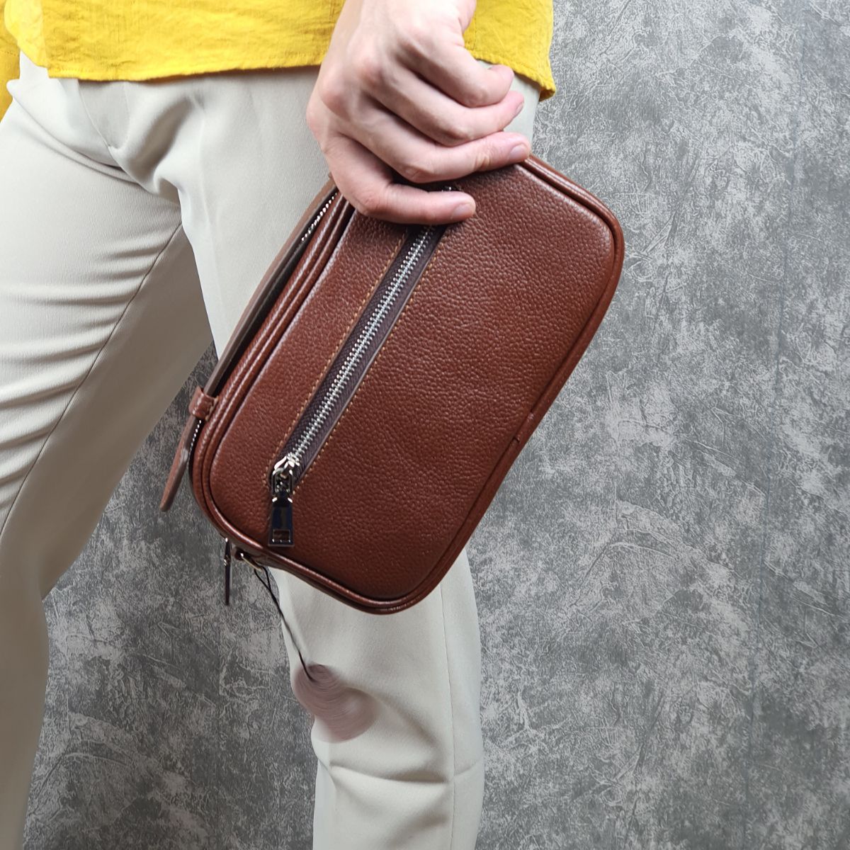 Clutch nam cầm tay kết hợp túi đeo chéo da bò thật; Clutch hộp da mill - 100% da bò thật