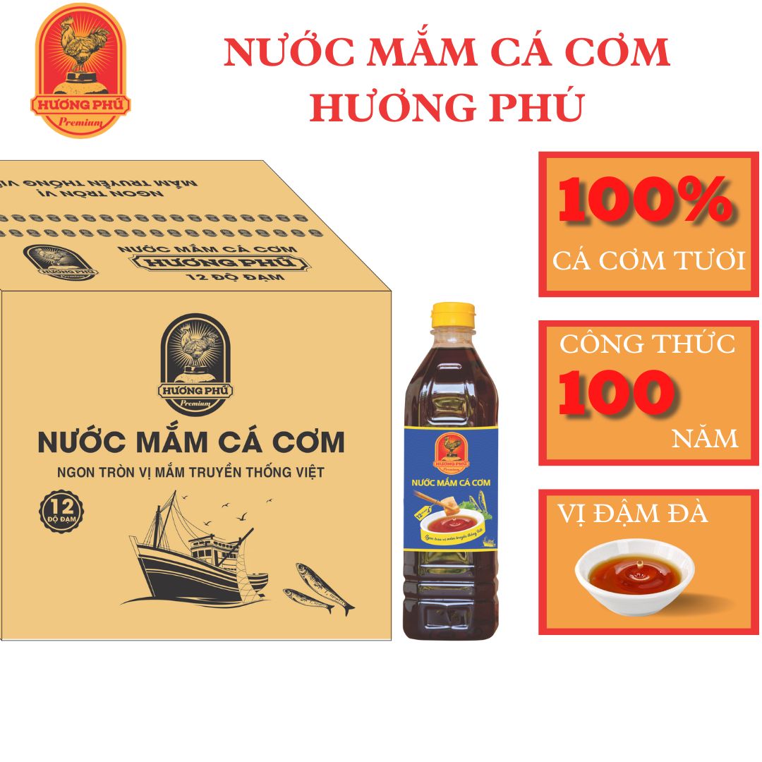 Nước mắm cá cơm Hương Phú | thùng12 chai | Nước chấm | nước mắm | 12 độ đạm| 1000ml | P100012