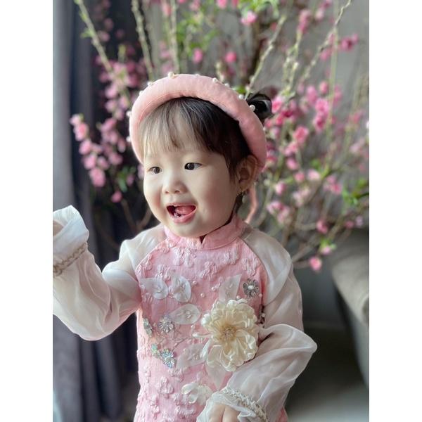 Áo dài bé gái thêu hoa cao cấp VyVy Kids Fashion