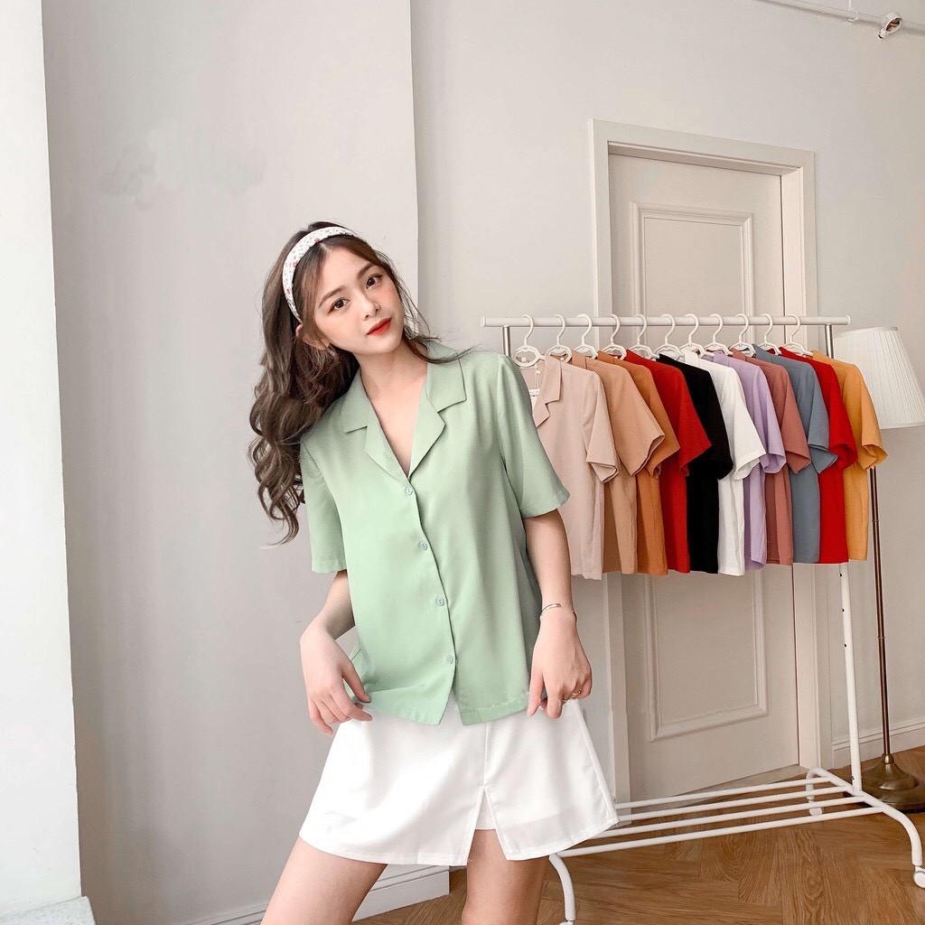 Áo sơ mi nữ tay ngắn cổ vest basic