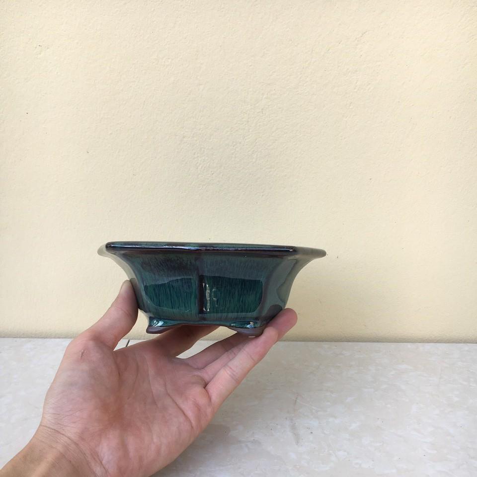 Chậu bonsai Bát giác mini men hỏa biến gốm Bát tràng 1 size BM-21