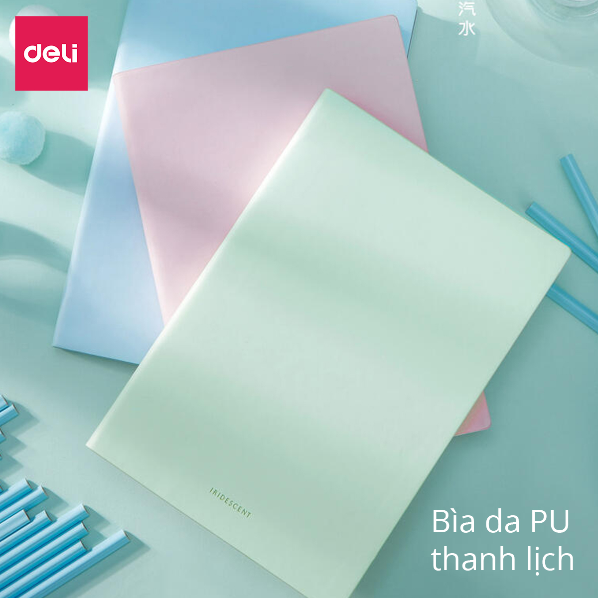 Sổ bìa da khổ A5 Deli - 96 trang màu pastel hồng/xanh dương/xanh lá - sổ tay ghi chép - 22283