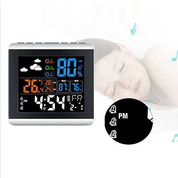 Large LCD Color Digital Table Alarm Clock with Temperature Humidity Display