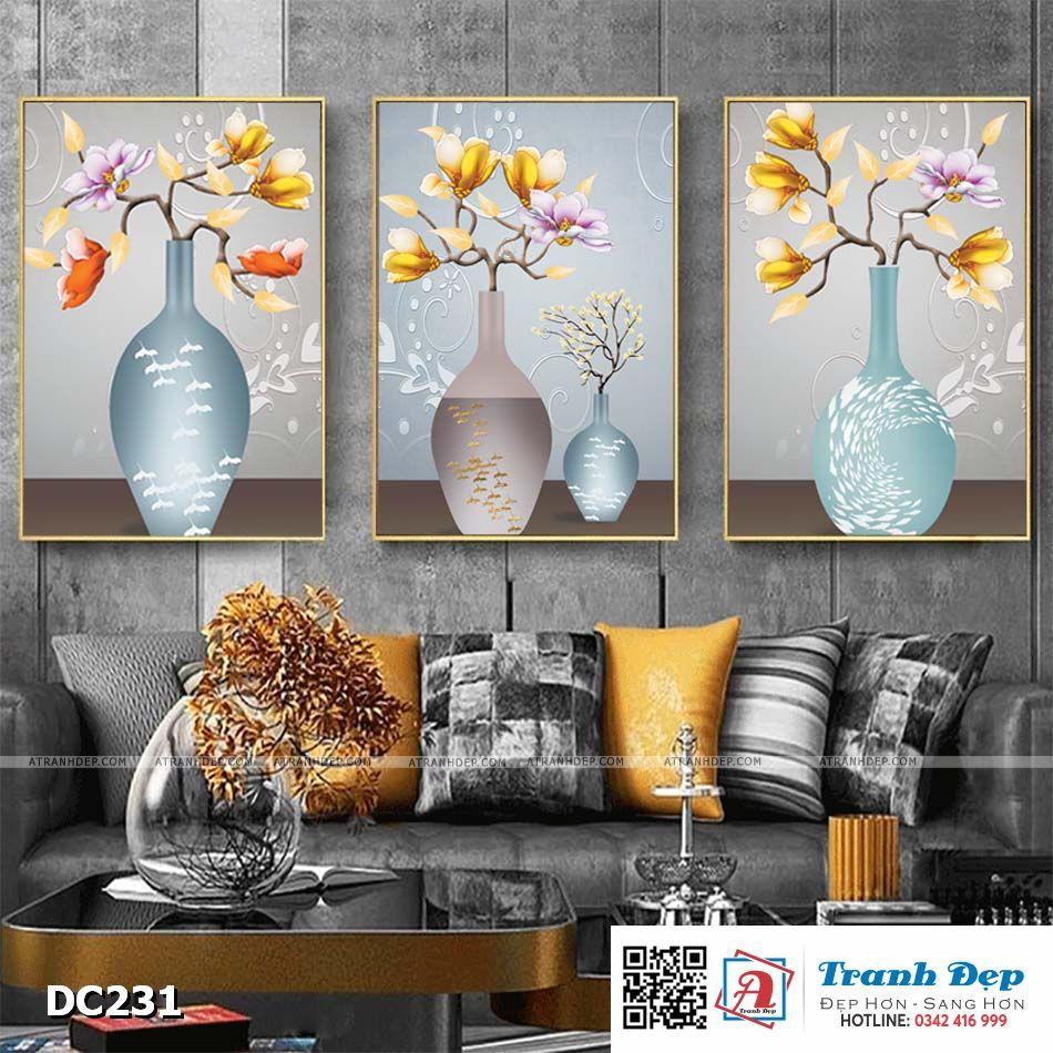 Bộ 3 tranh canvas treo tường Decor Bình hoa nghệ thuật - DC231