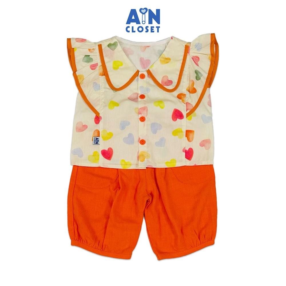 Bộ quần áo Lửng bé gái học tiết Tim Bèo Cam Cotton - AICDBGNXUBTA - AIN Closet