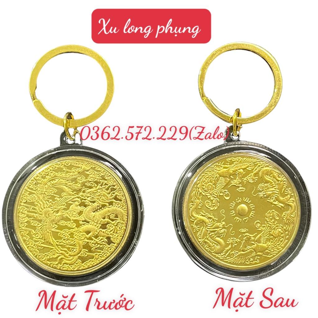 Đồng Xu Phong Thủy Thần Tài ,Long Phụng ,Như Lai,Cá Chép ,Xu Rồng Mạ Vàng và Mạ Bạc Tặng Kèm Móc Khóa Túi gấm May Mắn