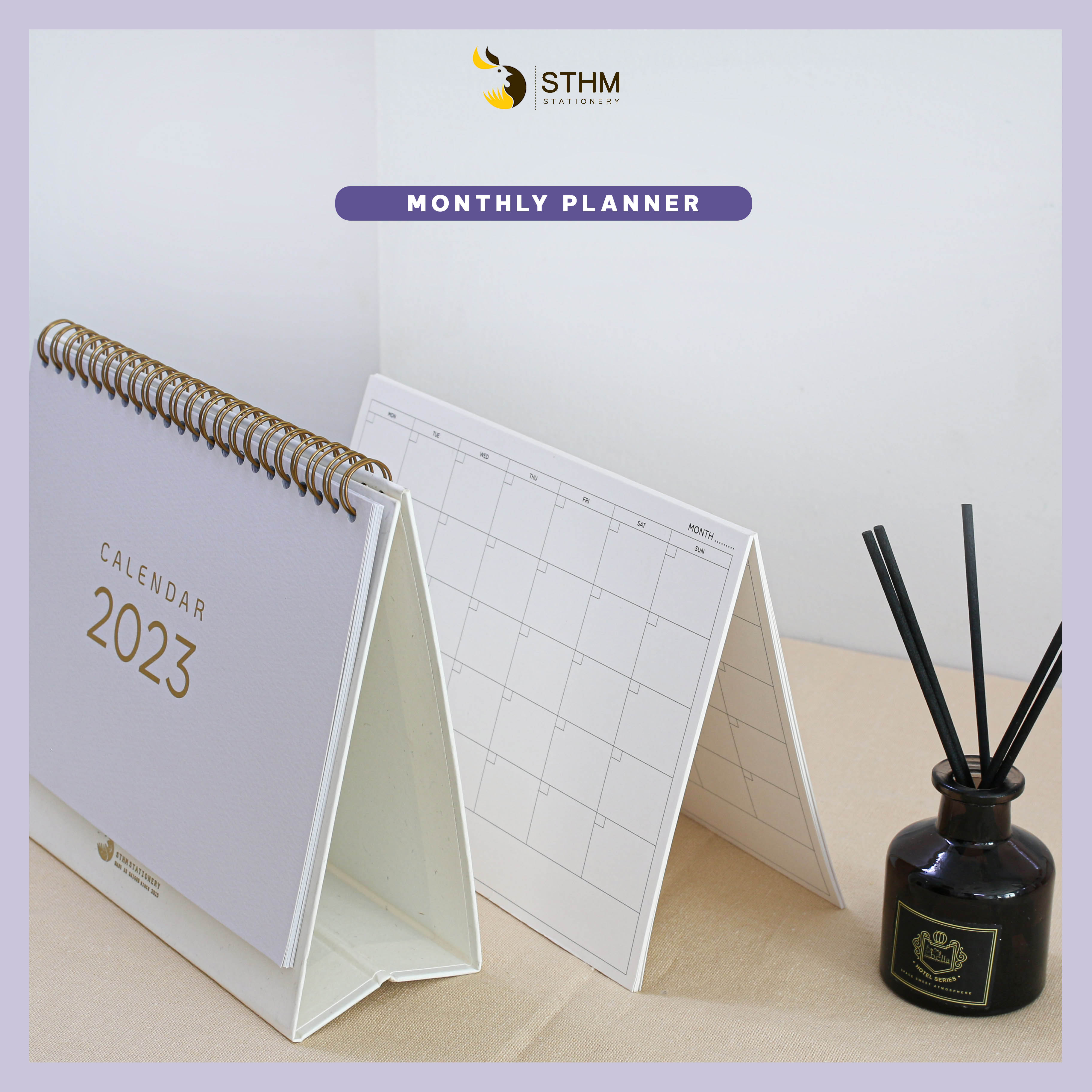 [STHM stationery] - Lịch bàn lò xo 2023 - Light purple - Giấy mỹ thuật cao cấp - Có lịch âm dương và checklist