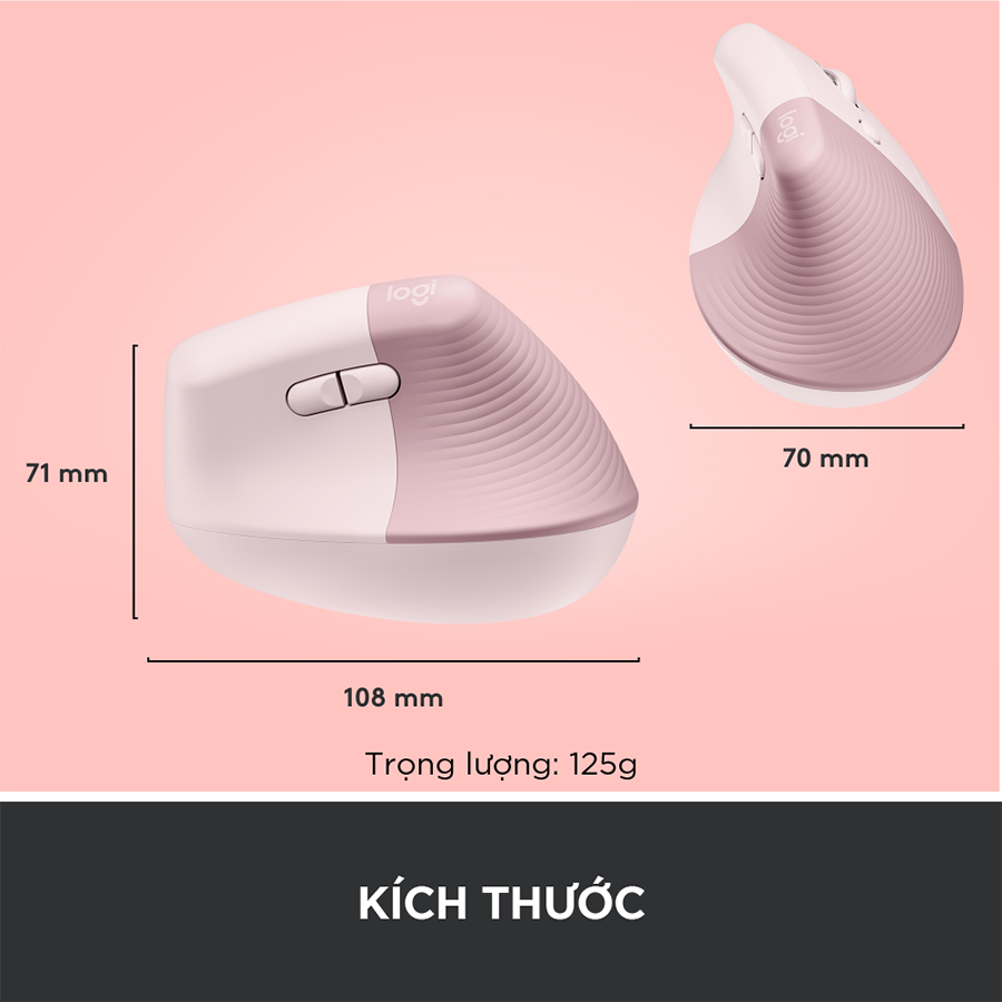 Chuột công thái học không dây Logitech Lift Vertical - Bluetooth|USB Logi Bolt, Silent giảm ồn, 4 nút tùy chỉnh, tương thích với Windows/macOS/iPad/PC - Hàng chính hãng