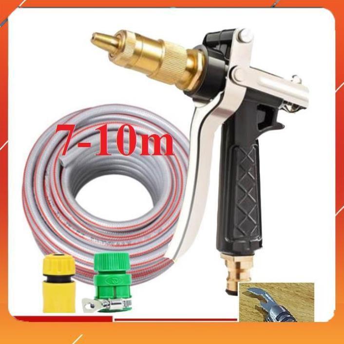 ️Evoucher Bộ dây vòi xịt nước rửa xe, tưới cây đa năng, tăng áp 3 lần, loại 7m, 10m 206236 đầu đồng, cút, + mở chai