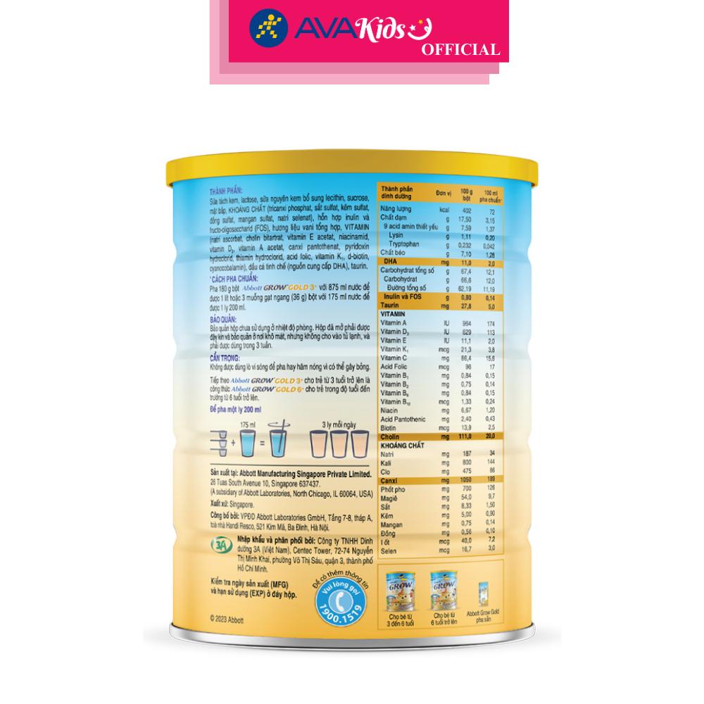 Sữa bột Abbott Grow Gold 3+ hương vani 850g (3 - 6 tuổi)