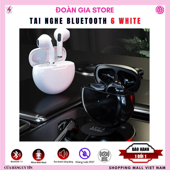 Tai Nghe Blutooth 6White phiên bản cao cấp cảm biến có đổi tên và chống nước chống ồn rất thời trang