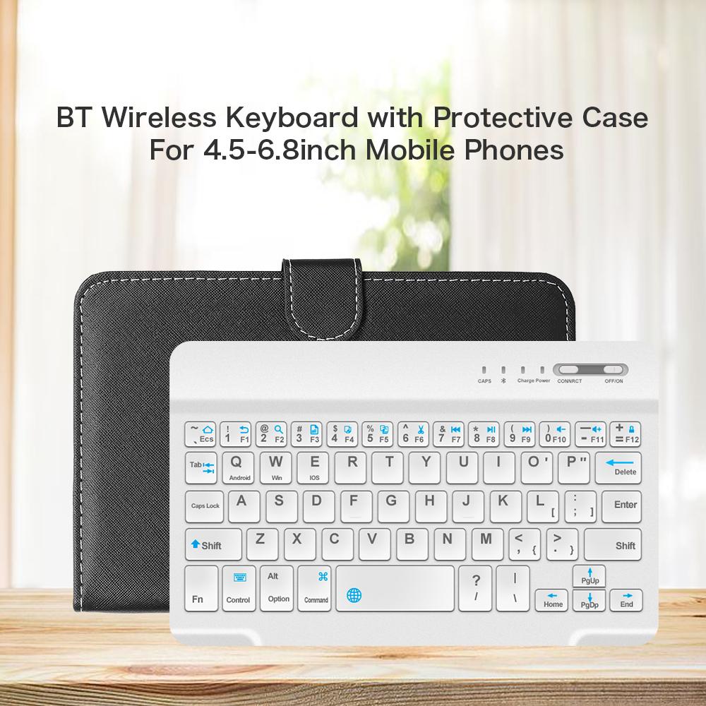 Portable PU Leather BT Wireless Keyboard with Protective Case Cover For 4.5-6.8inch Mobile Phones Black Keyboard