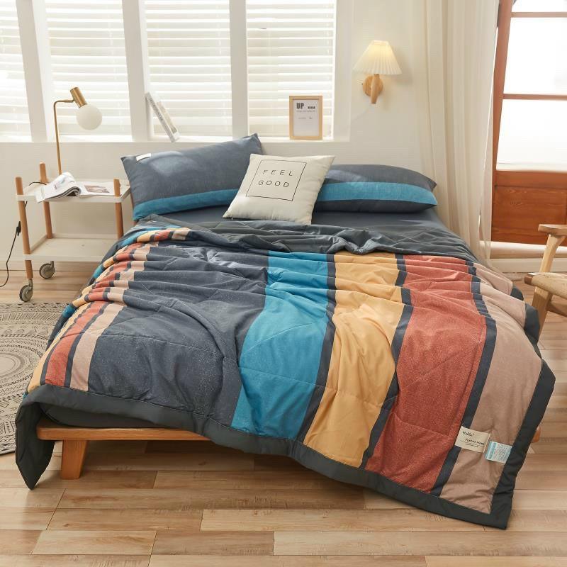 Bộ chăn ga gối Cotton Tici Kẻ M2T bedding miễn phí bo chun drap ga giường - Chăn mền kèm ruột