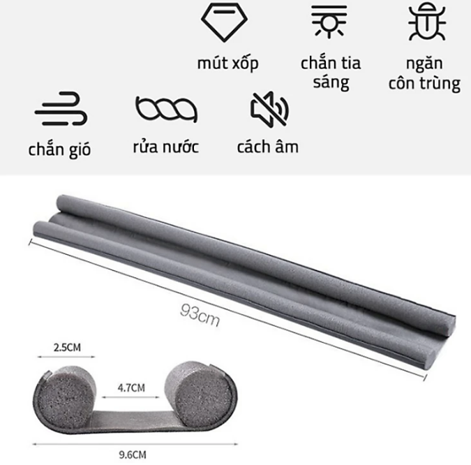 Miếng xốp KG18 bọc chân cửa chắn gió chống bụi, ngăn tiếng ồn, côn trùng cách âm chống kẹt chân kt 93X9.6cm - Hàng chính hãng