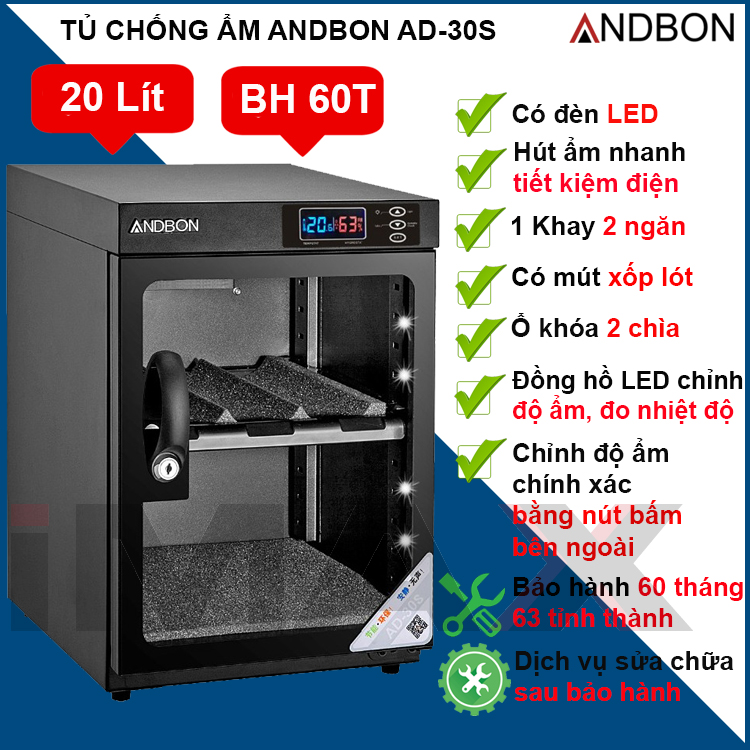 Các loại Tủ chống ẩm 30 Lít Andbon, Hàng chính hãng