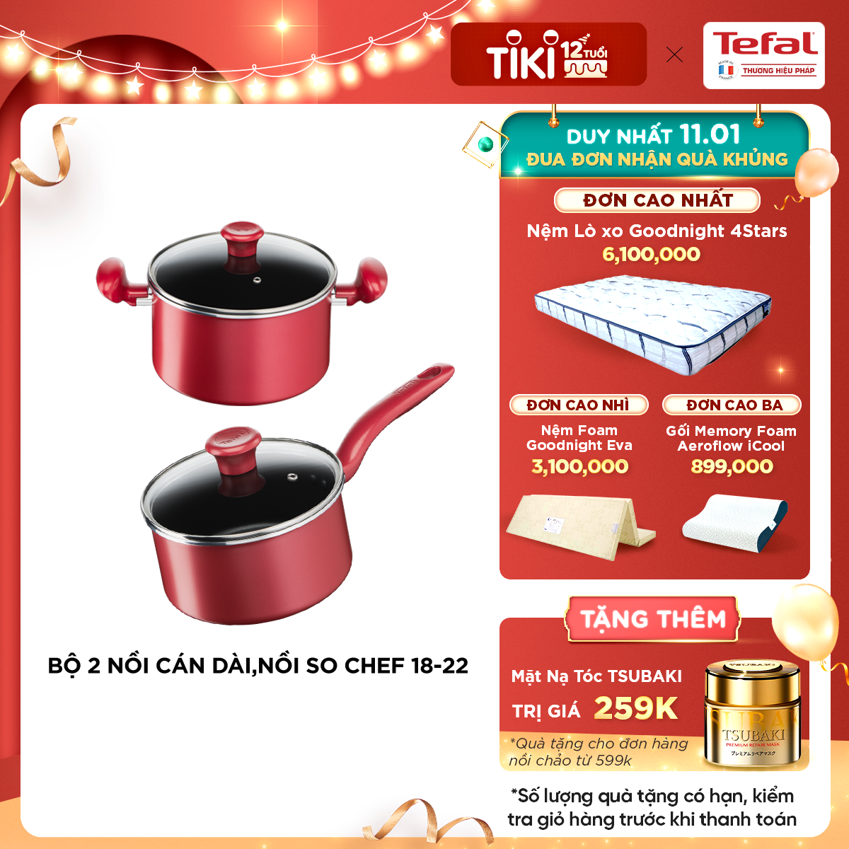 Bộ 2 nồi chống dính đáy từ Tefal So Chef dùng cho mọi loại bếp (18cm, 22cm) - Hàng chính hãng