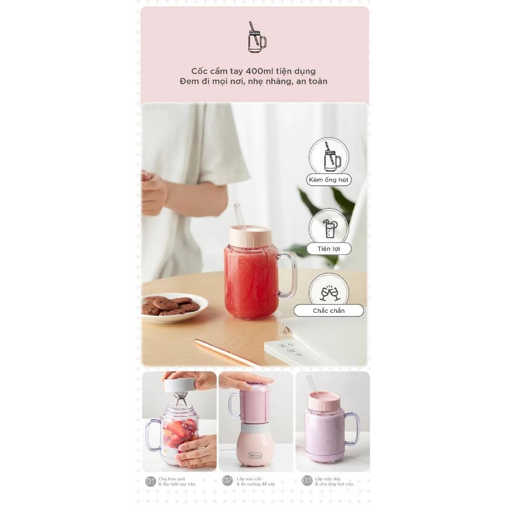 Máy xay sinh tố Bear LLJ-C04W1 (BL-4H04M) 150W Hàng chính hãng Màu Be