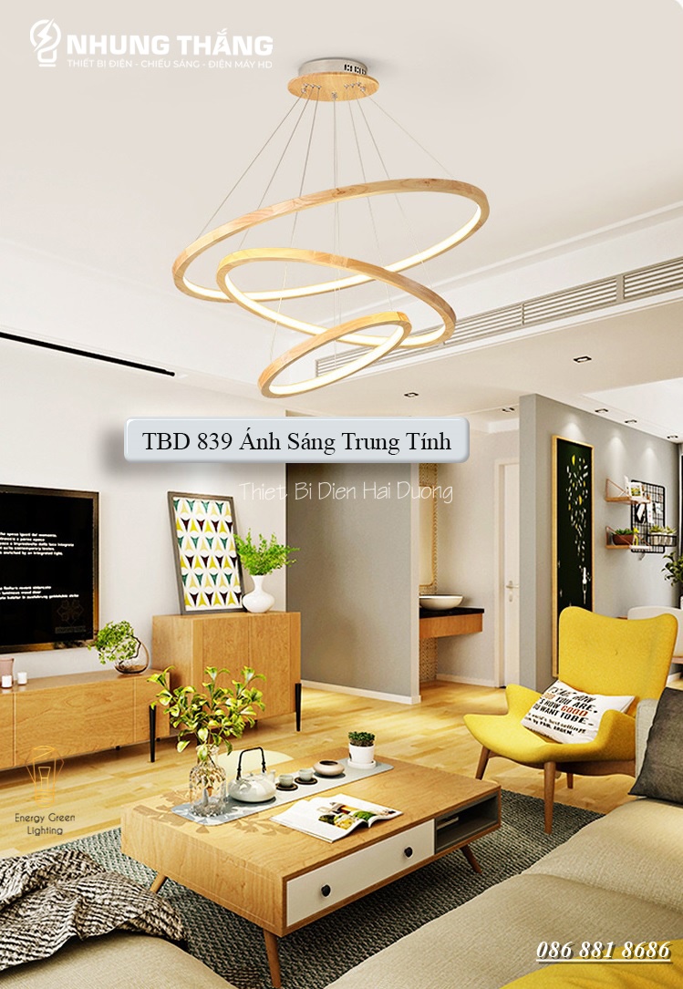 Đèn Thả Trần 3 Vòng Gỗ TBD839 - Gỗ Tự Nhiên Chắc Chắn,Bền Đẹp - Decor Vintage - Trang Trí Phòng Khách
