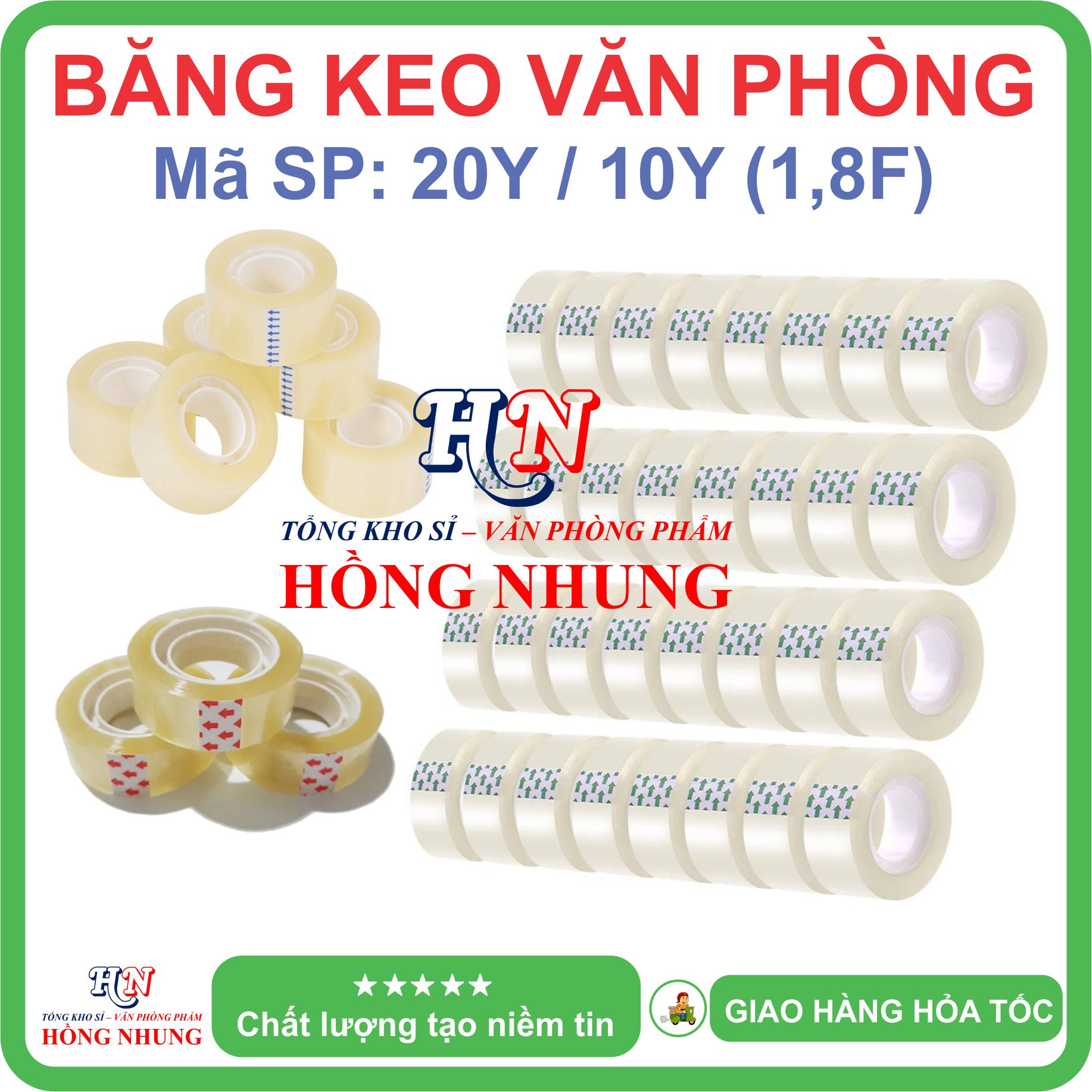 COMBO 10 cuộn Băng Keo Văn Phòng 20Y / 10Yard, bản rộng 1,8F , chất keo siêu dính.