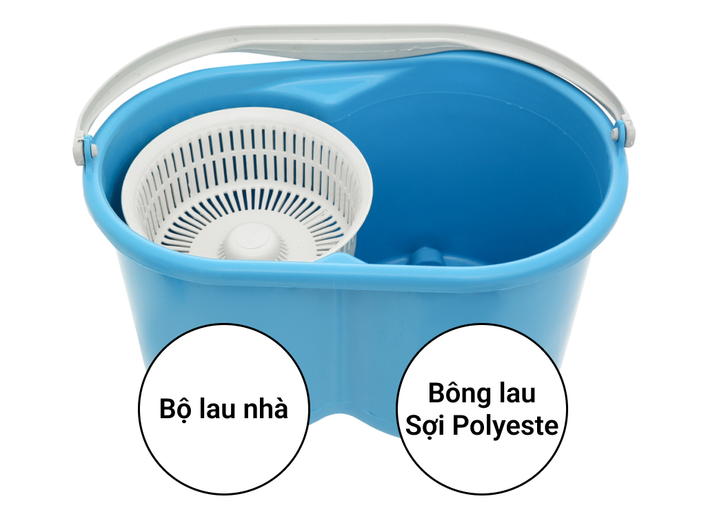 Bộ lau nhà GỒM CÂY LAU xoay 360 tự vắt độ dài 120cm + THÙNG đựng nước BHX VNS 156 - màu xanh