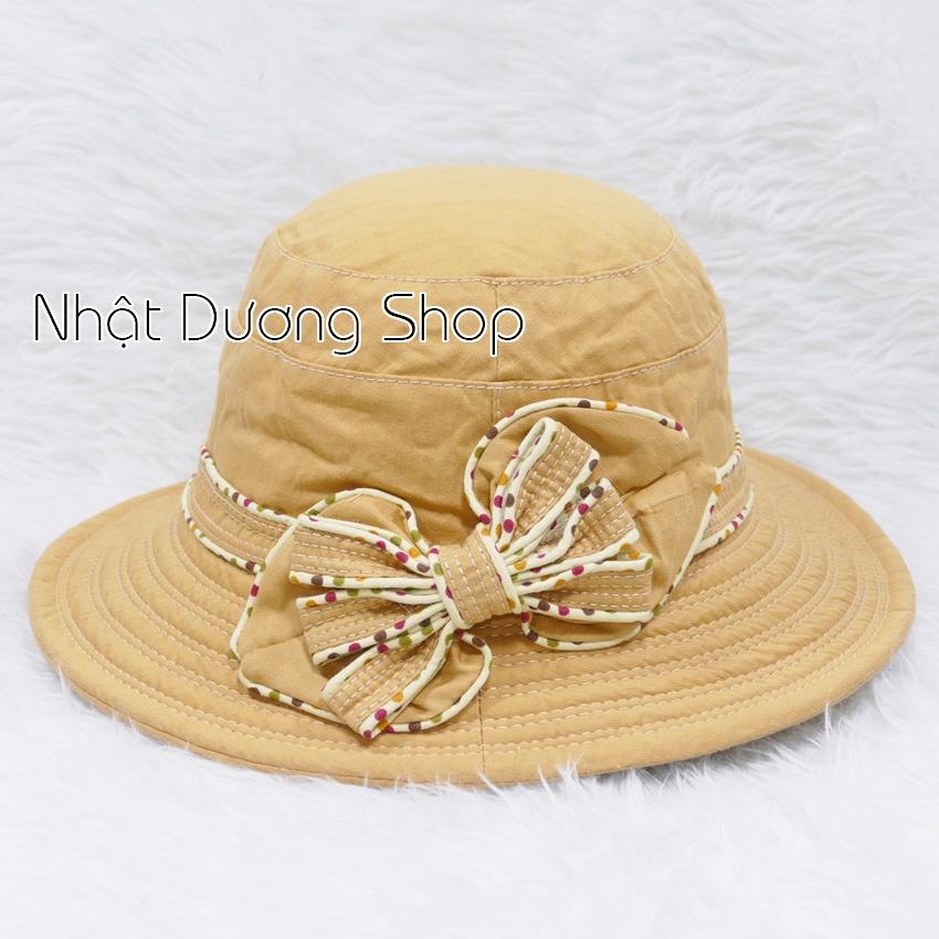 Nón Bo Nữ Vành 7cm gắn nơ chấm bi - Chất liệu vải cotton cao cấp đẹp thích hợp cho chị em phụ nữ