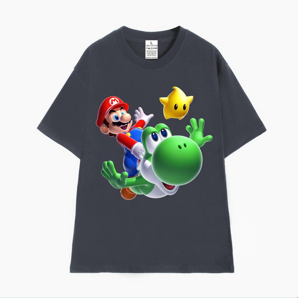 Cao cấp - Áo thun tay lỡ unisex nam nữ oversize Super Mario khủng long Yoshi BND43