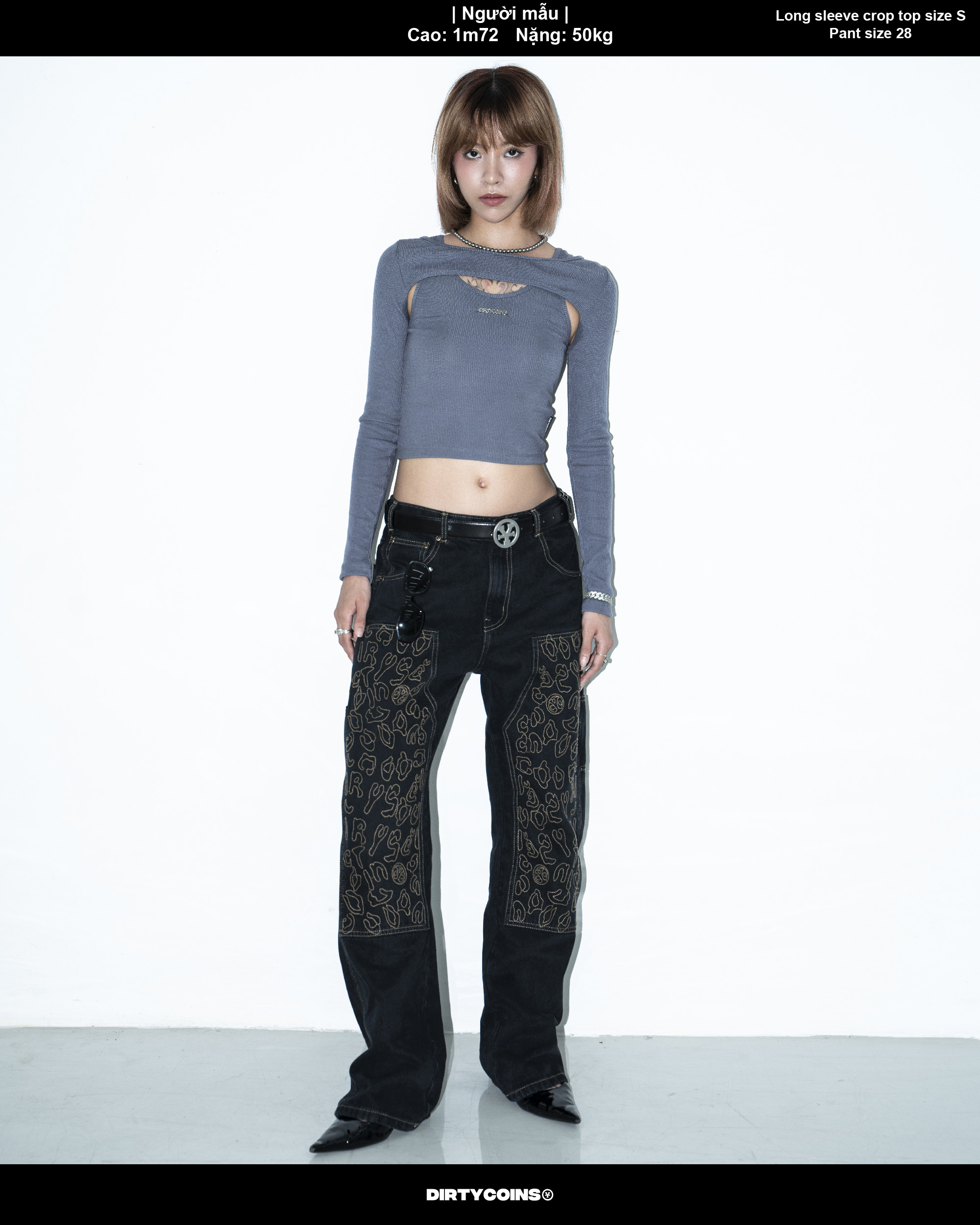 Áo Thun Ribbed L/S Crop Top - Grey