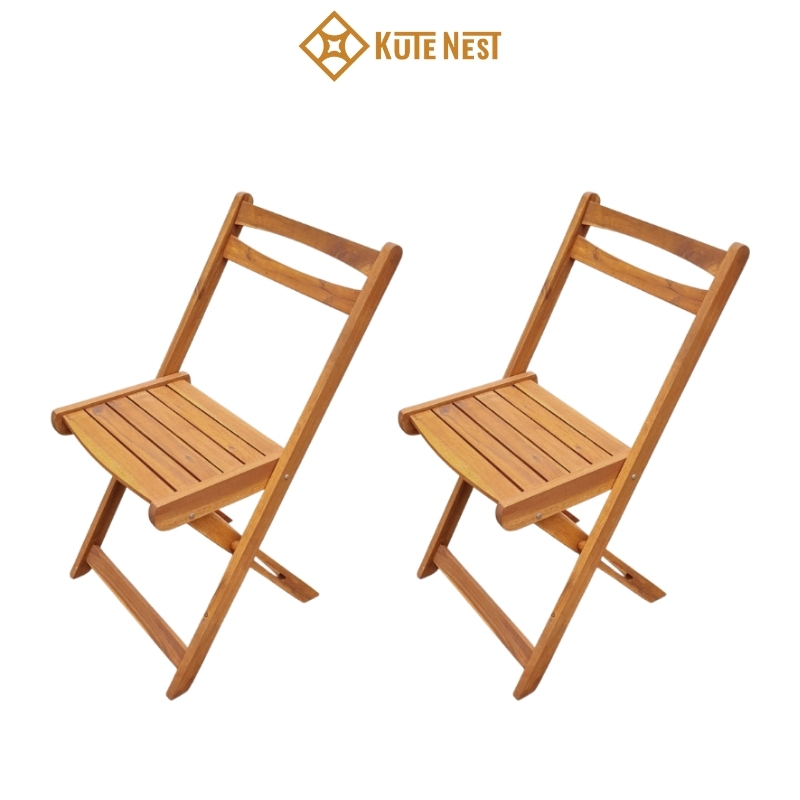 [Kute Nest] Bộ 2 ghế gỗ tràm gấp gọn dùng cho ban công, sân vườn – Hai kiểu dáng chân thẳng hoặc chân cong màu nâu vàng – KT dài (38 – 44)  x rộng 31 x cao (45 – 81) cm