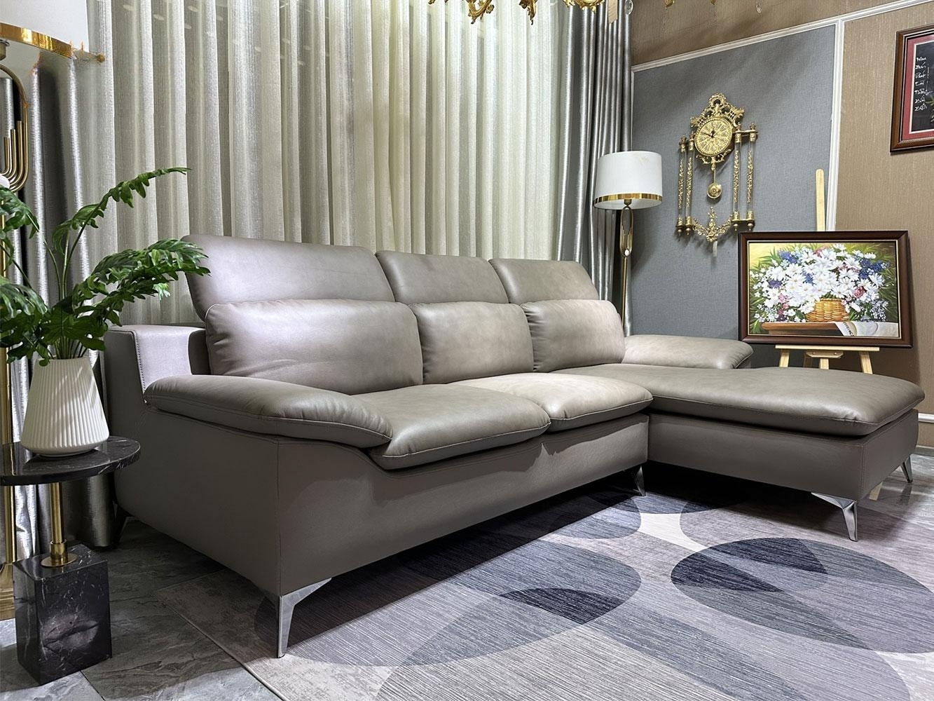 Sofa góc L da bò Italy Juno sofa màu nâu – SFLCT08 2m6  hàng cao cấp chuẩn da bò nhập khẩu Ý