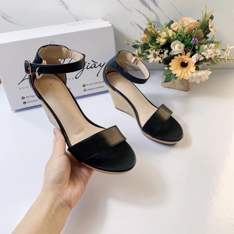 SD24 - Sandal đế xuồng quai ngang da lì bít gót 8p đế giả cói trẻ trung nữ tính hàng VNXK nhẹ êm (ảnh thật, kèm video)