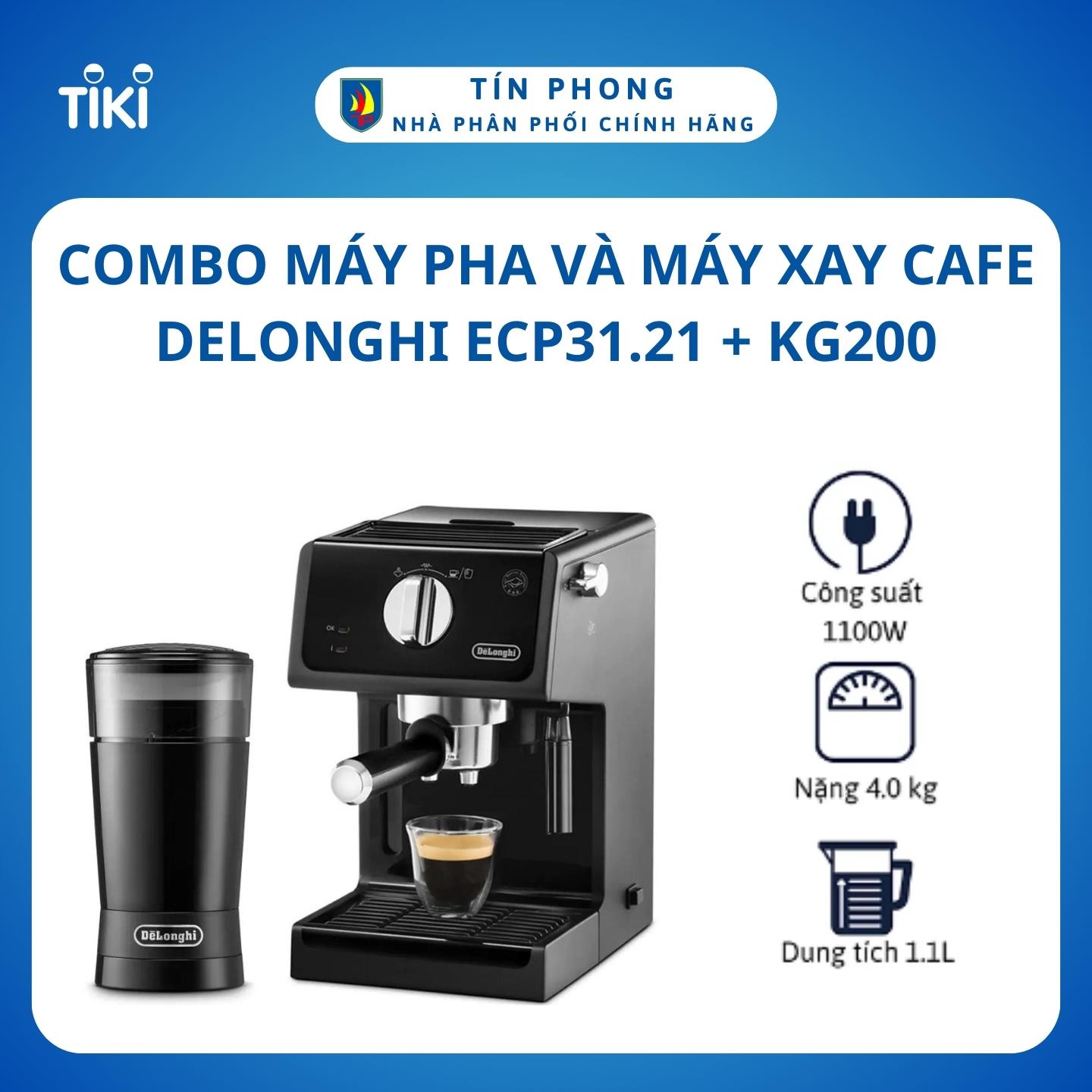 Combo máy pha và máy xay cafe Delonghi ECP31.21 + KG200 - Hàng chính hãng