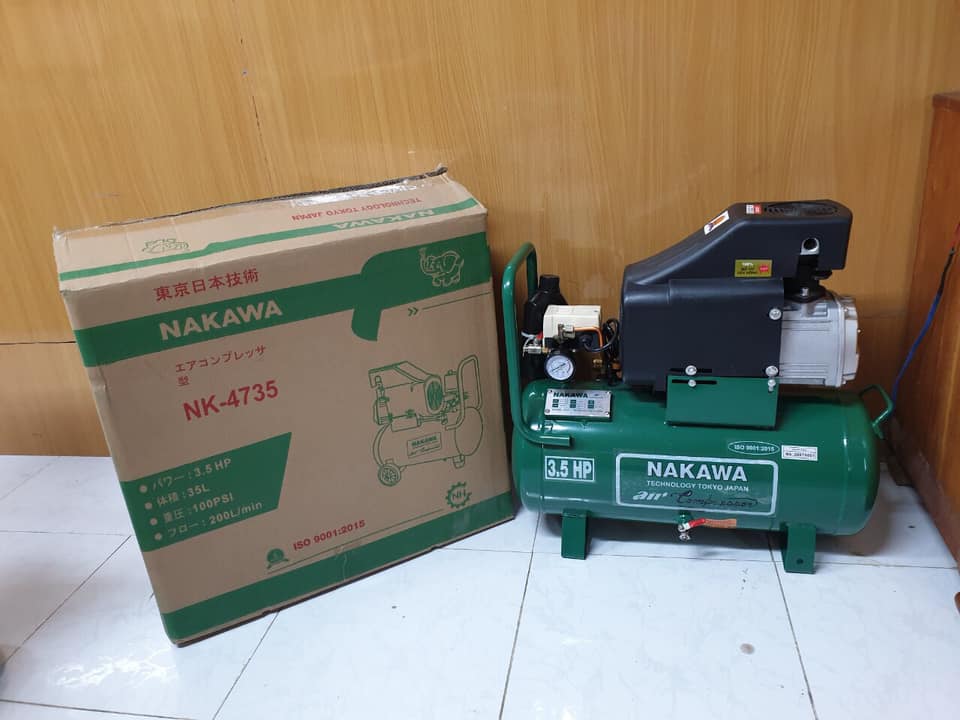 MÁY NÉN KHÍ CÓ DẦU 3.5HP 35L NAKAWA NK-4735 (PISTON 47 NẠP HƠI NHANH)- HÀNG CHÍNH HÃNG