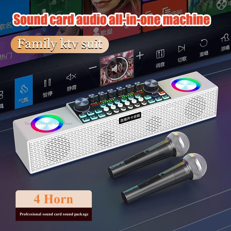 Thiết bị thẻ âm thanh phát sóng trực tiếp đặc biệt Loa Bluetooth không dây đa chức năng Máy đa năng Family KTV Color: Dual mic set