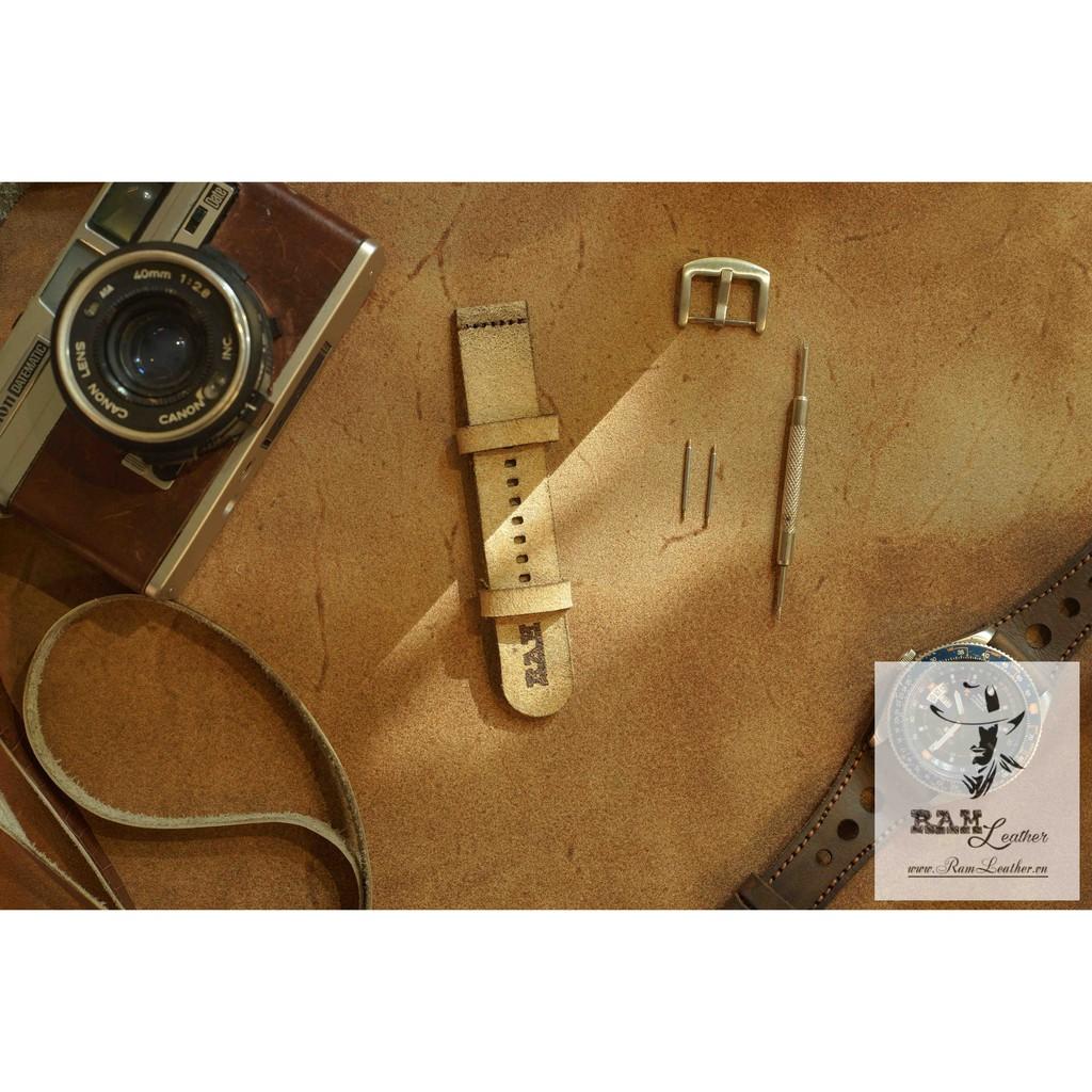 DÂY ĐỒNG HỒ DA BÒ LỘN VÀNG BÒ - RAM SIMPLE - ĐỦ SIZE 18, 20, 22, SAMSUNG, APPLE WATCH