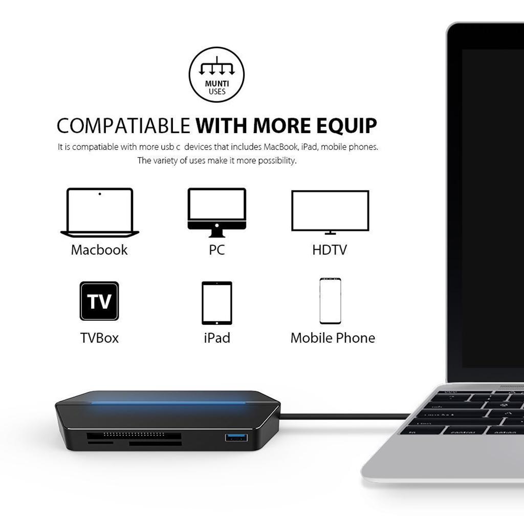 8 In 1 Type C USB Hub USB-C To USB 3.0/ VGA/ Type C HDMI Adapter