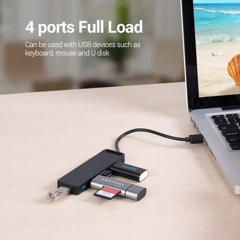 Bộ chia 4 Port HUB USB 3.0 hỗ trợ nguồn Vention CHLBD dài 50cm-Hàng Chính Hãng