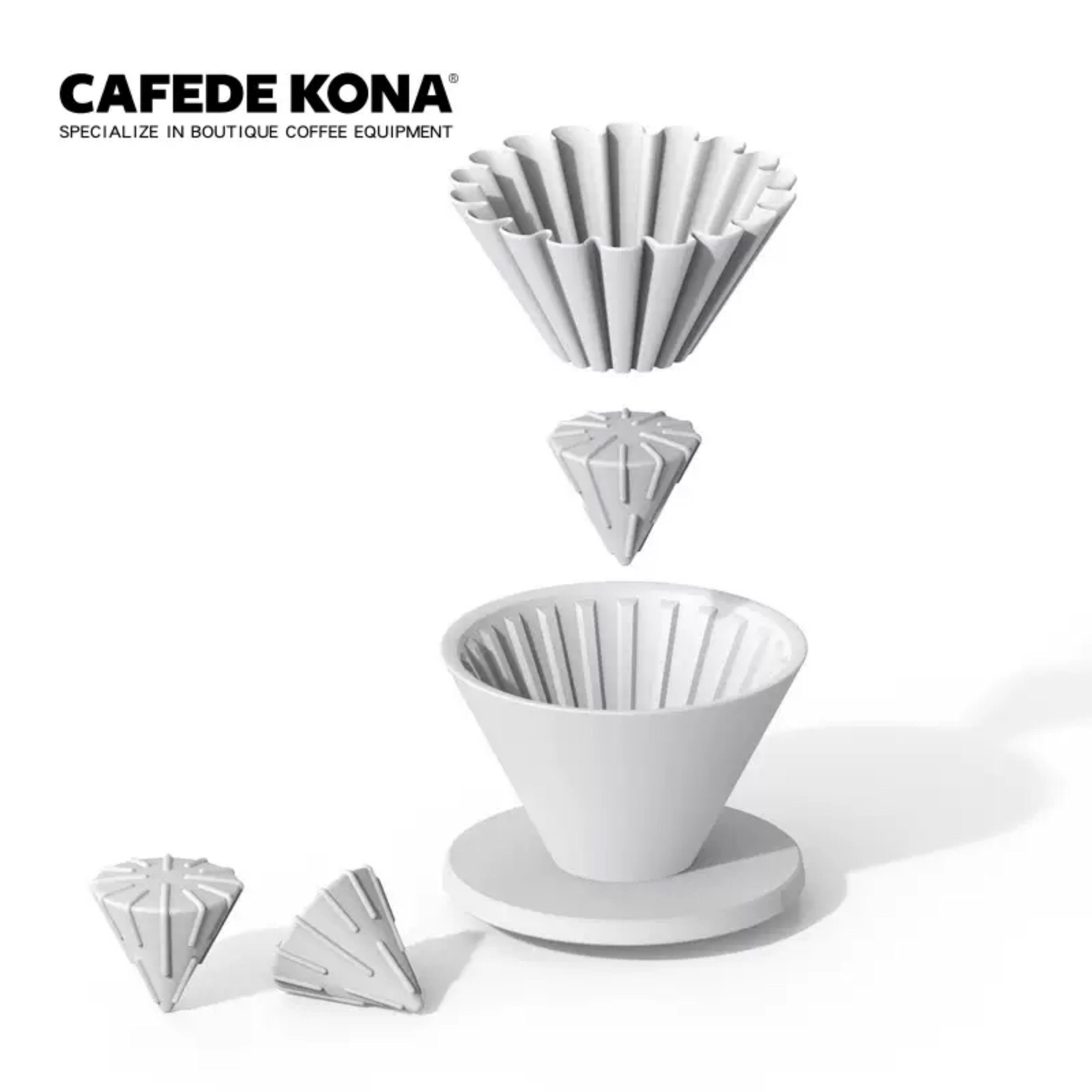 Phễu V60 01 thủy tinh rãnh thẳng CAFEDE KONA