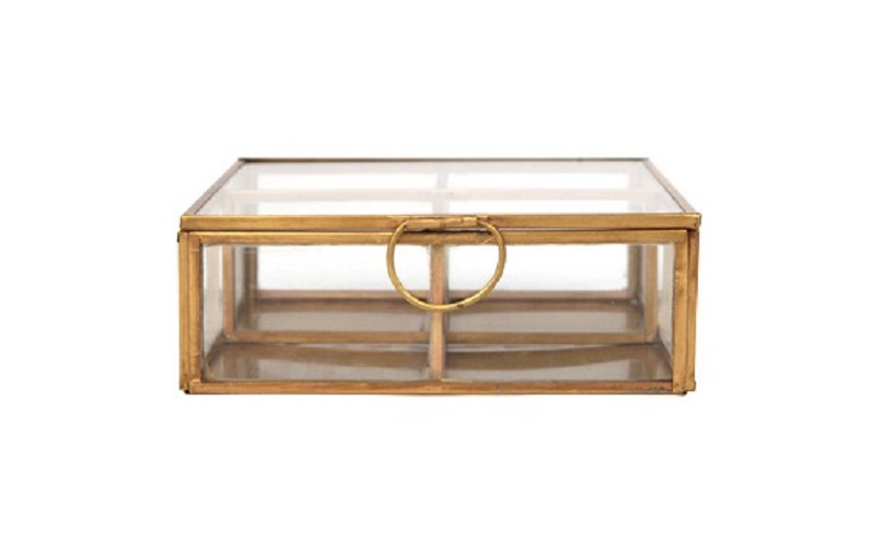 Hộp đựng đồ Monote Haran màu Gold, chất liệu đồng và thủy tinh, KT 14x14x5 cm