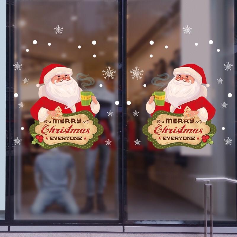 Decal trang trí Noel - Ông già Noel uống trà đón lễ