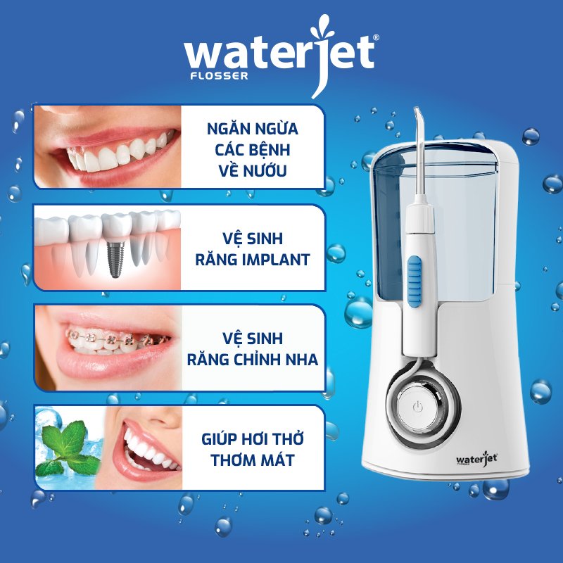 Máy tăm nước cá nhân WaterJet Flosser Slim (4 đầu tăm, dùng được cho người niềng răng, có đầu cạo lưỡi)