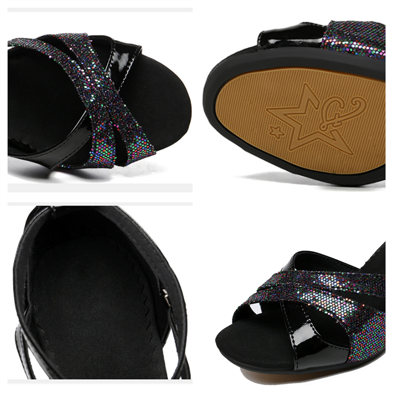 Giày khiêu vũ Latin long lanh của phụ nữ cao su Da lộn đế Ballroom Tango Dancing Shoe Salsa Party Dance giày thấp gót thấp 3,5cm/5,5cm Color: 55mm Blue Outdoor Shoe Size: US3-FR33