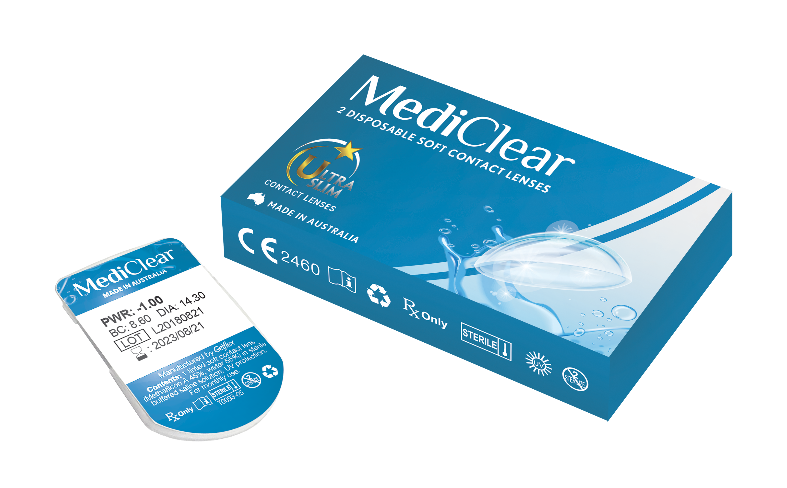 Một Cặp Kính Áp Tròng Australia Cận Thị Mediclear 3 Tháng + Nước Ngâm 360 ml