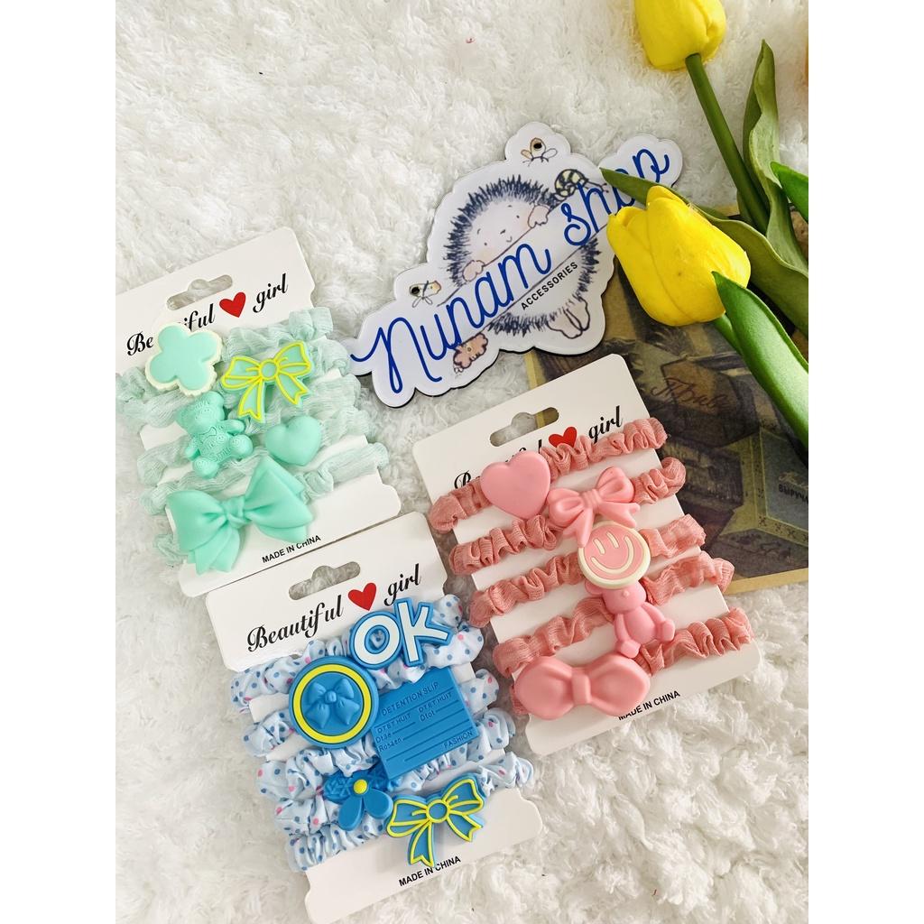 Set 5 dây crunchies buột tóc phối theo màu họa tiết cực trend - Nunam shop đồ cột tóc đẹp, cute, cao cấp