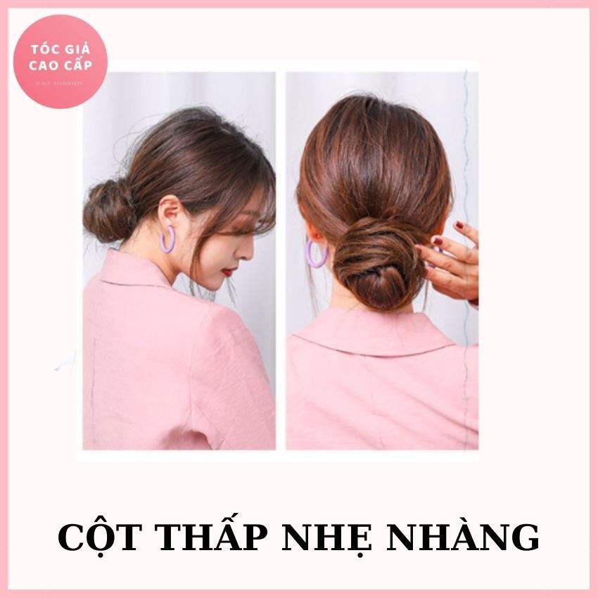 Tóc giả búi cột rối mini, dệt tóc thật 100%, búi mini tóc thật.